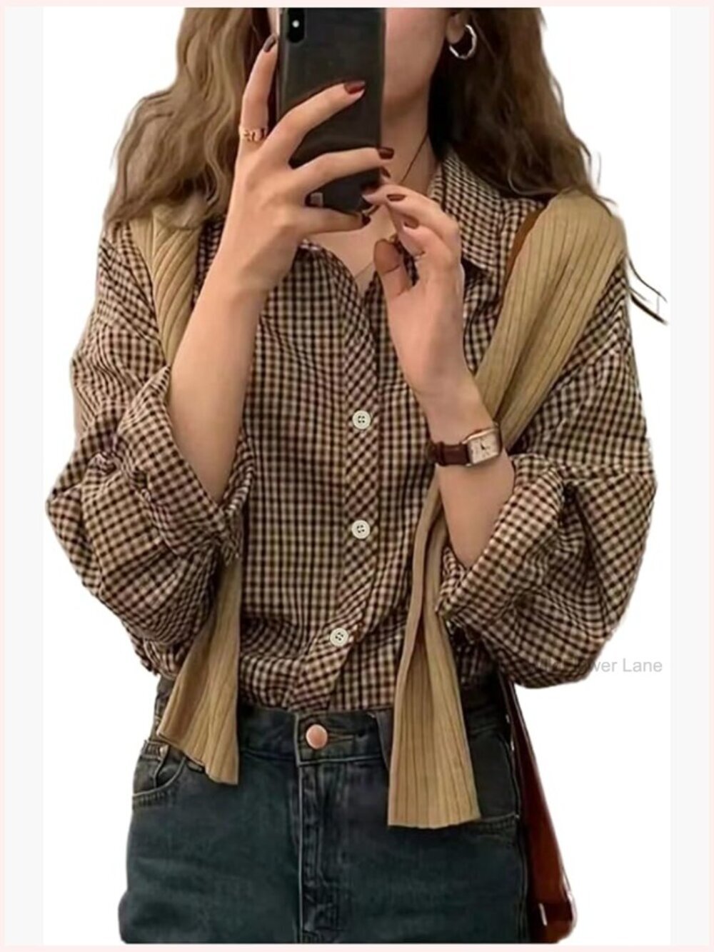 Plaid Long Sleeve Button Down Blouse Collared Dressy Top